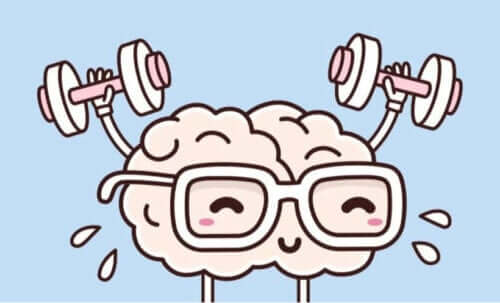 animation af hjerne med håndvægte